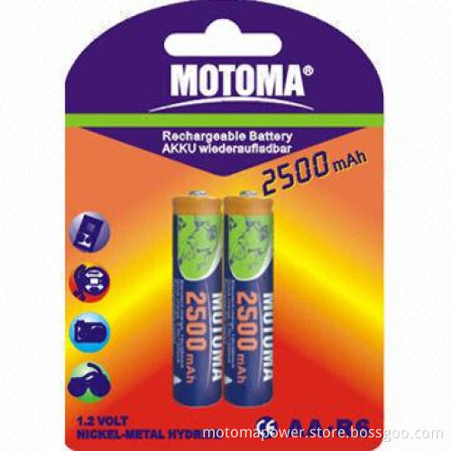 NiMH Battery, 1.2V AA Size with 2,500mAh and 1 Year Warranty